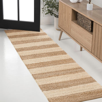 Jayden Rustic Farmhouse Woven Jute Stripe Area Rug